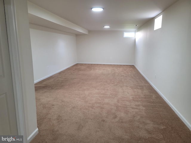 basement featuring carpet flooring