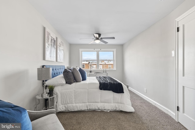 bedroom with carpet flooring and ceiling fan