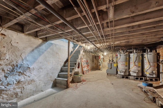 basement featuring gas water heater