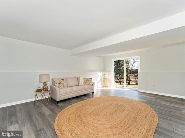 living room with dark hardwood / wood-style flooring