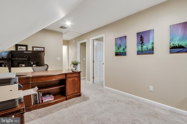 view of carpeted office space