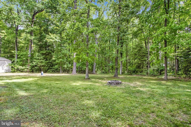 view of yard with a fire pit