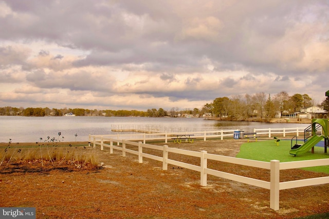 dock area featuring a water view