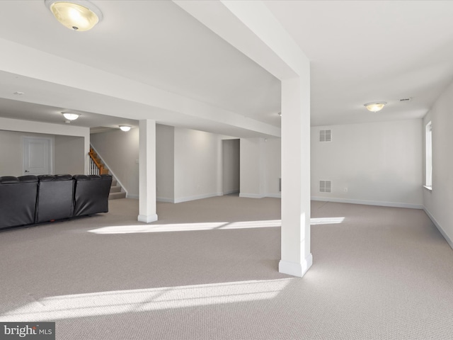 basement with light carpet