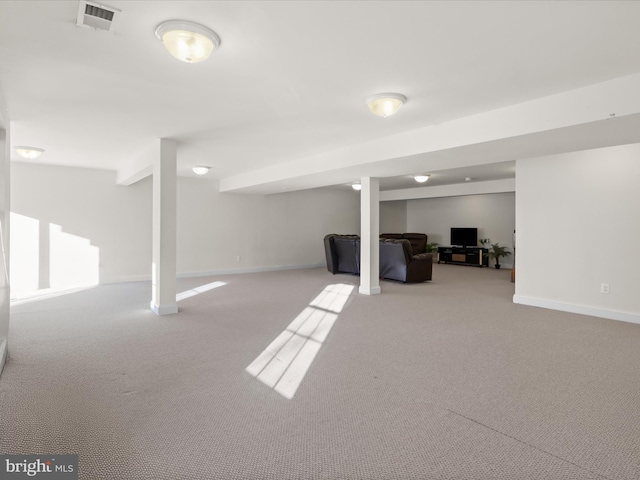 basement with light carpet