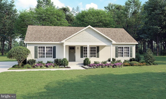 ranch-style home featuring a front yard