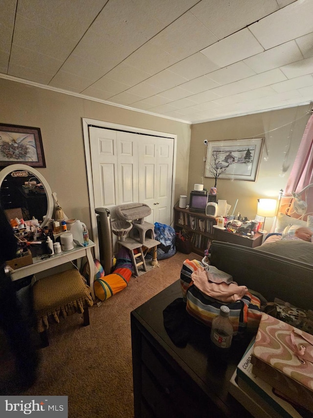 carpeted bedroom featuring a closet