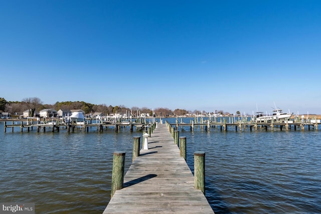 view of dock featuring a water view