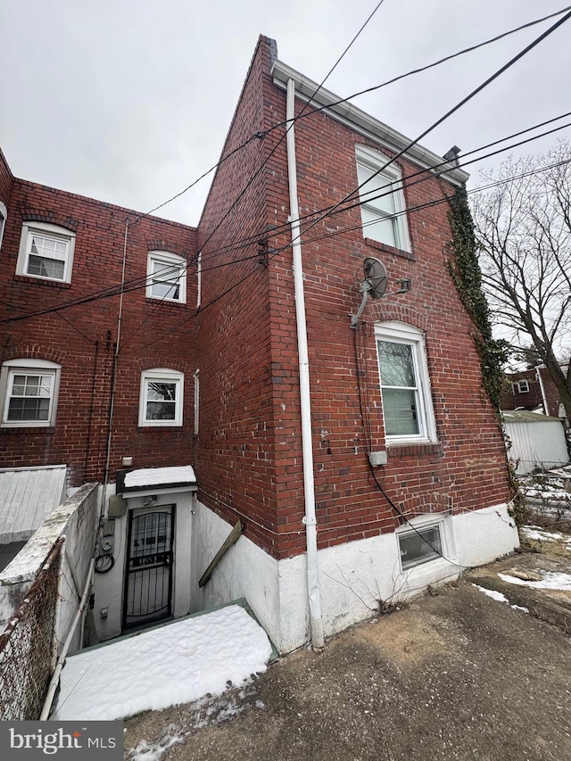 view of snow covered exterior