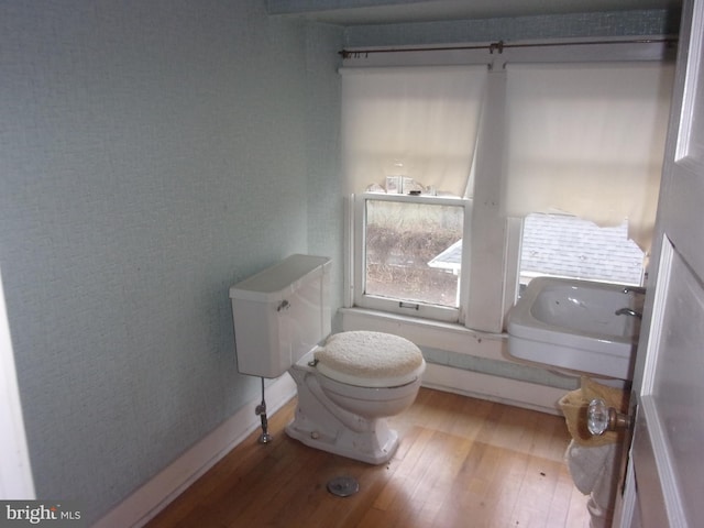 bathroom featuring hardwood / wood-style flooring and toilet