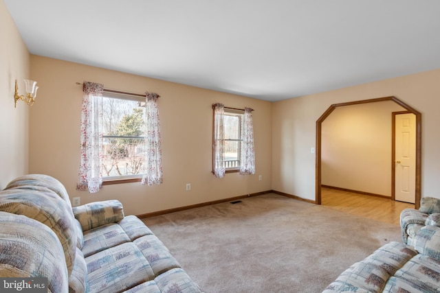 carpeted living room featuring a healthy amount of sunlight