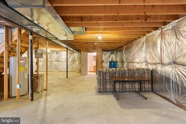 basement featuring water heater