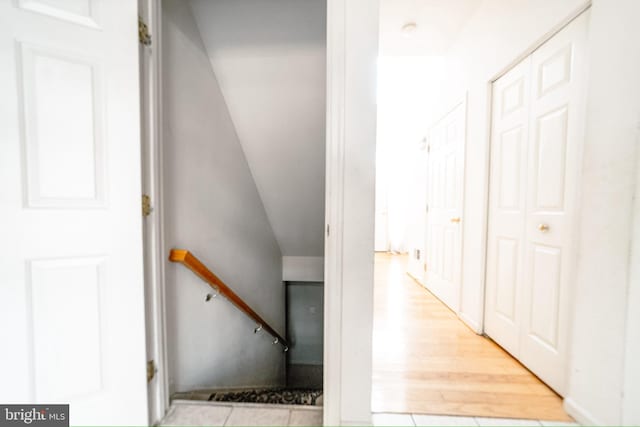 staircase with wood-type flooring