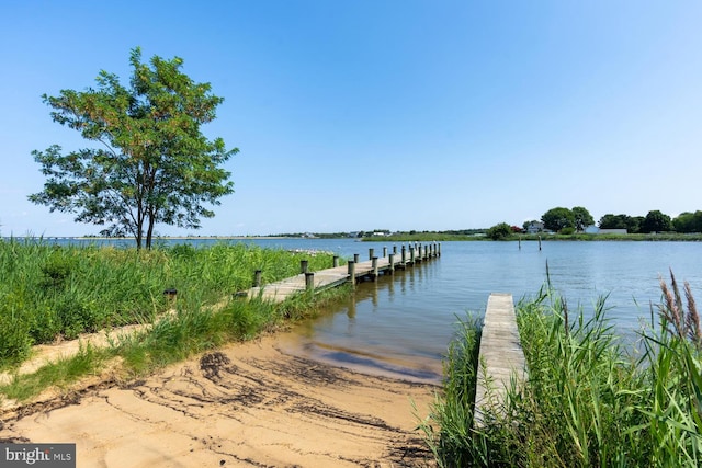 view of dock featuring a water view