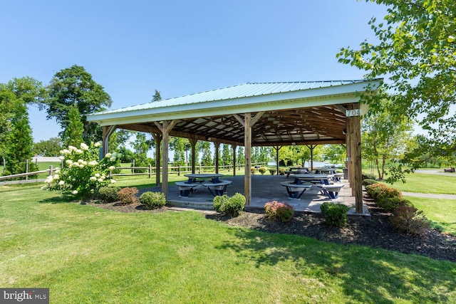 surrounding community with a patio and a lawn