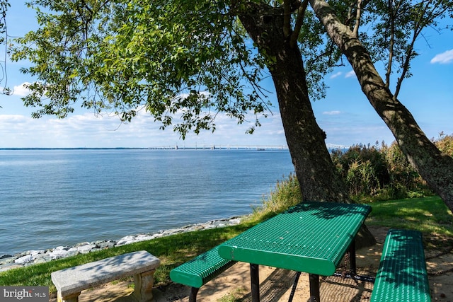 surrounding community featuring a water view