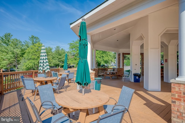 wooden deck with outdoor dining space