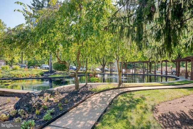 view of property's community with a water view