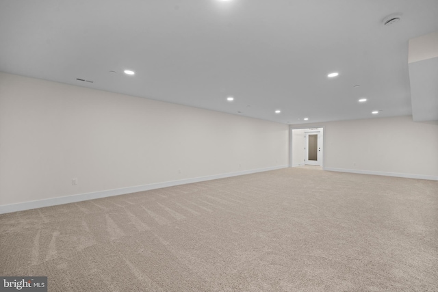 basement with light carpet