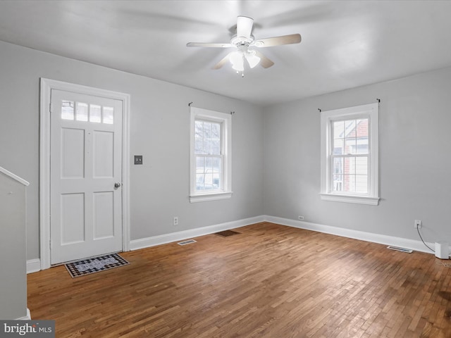 entryway featuring hardwood / wood-style floors and ceiling fan