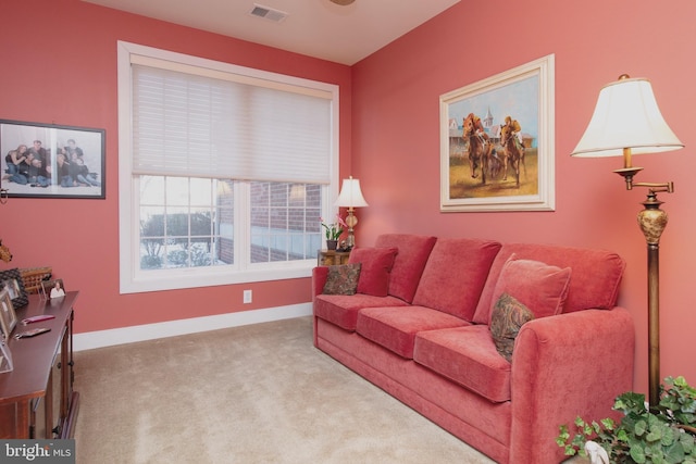 living room featuring carpet floors