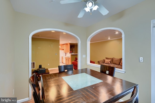 dining room with ceiling fan