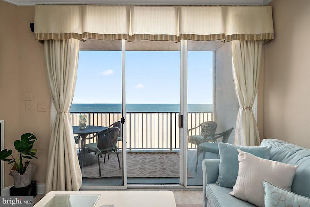 sunroom with a healthy amount of sunlight and a water view