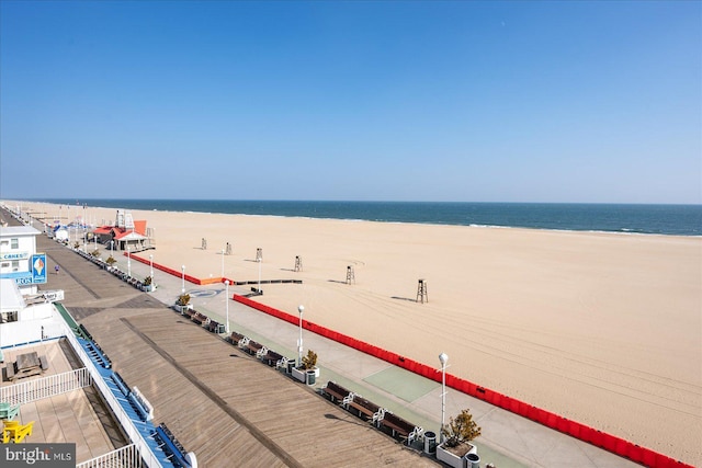 view of water feature with a beach view