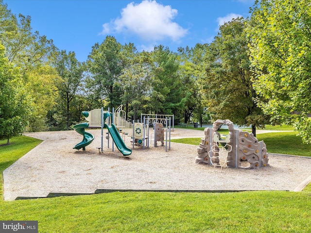 view of play area featuring a yard