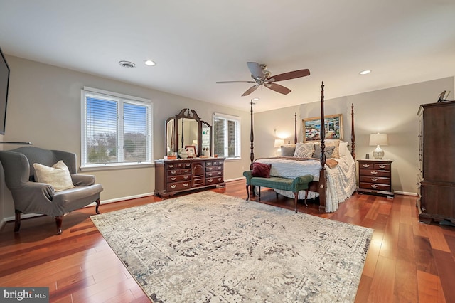 bedroom featuring ceiling fan and hardwood / wood-style floors