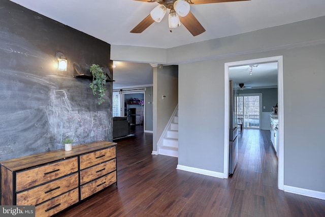 hallway with dark hardwood / wood-style flooring