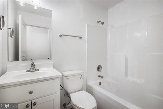 full bathroom featuring shower / bathing tub combination, vanity, and toilet