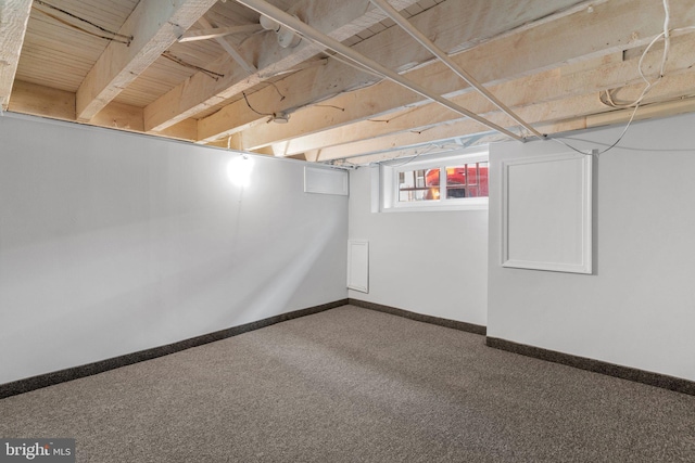 basement featuring carpet flooring