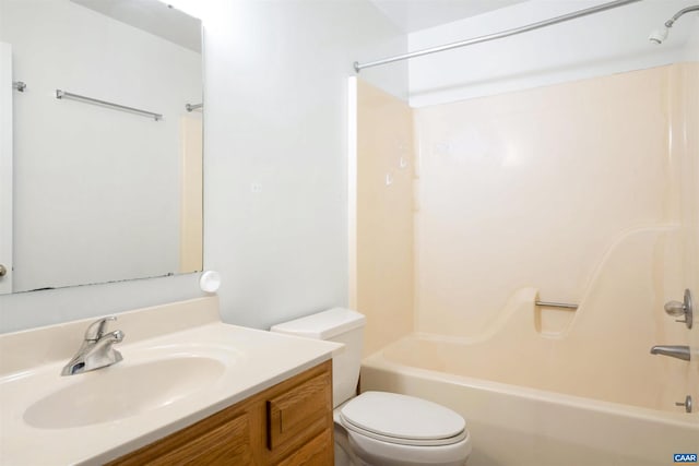 full bathroom with vanity, shower / bathtub combination, and toilet