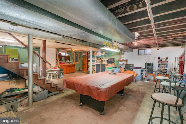 rec room featuring billiards and concrete flooring