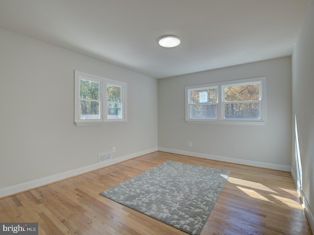 empty room with plenty of natural light and light hardwood / wood-style floors