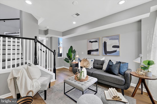 living room with wood-type flooring