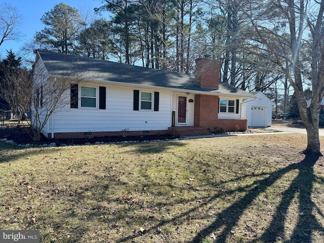 ranch-style house with a garage and a front yard