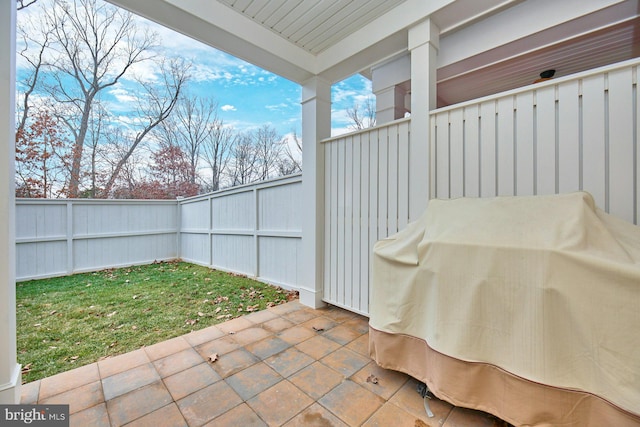 view of patio with area for grilling