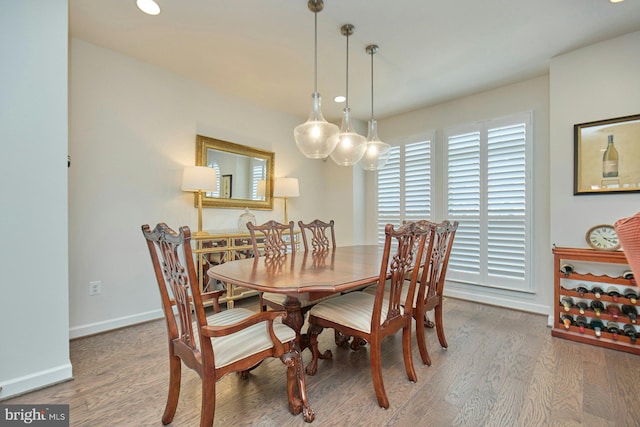 dining space with hardwood / wood-style flooring