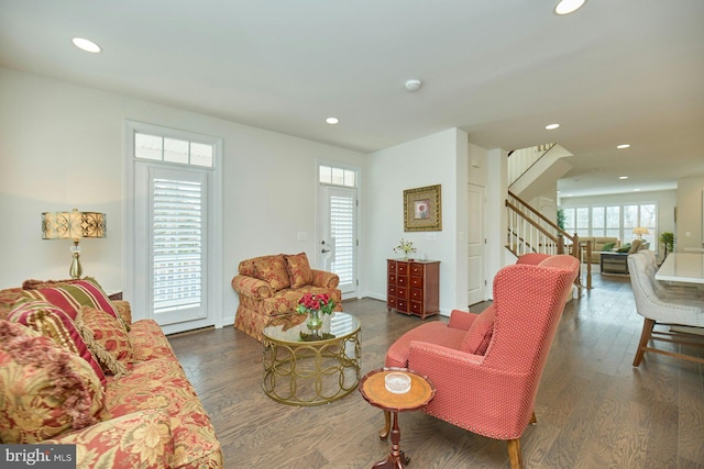 living room featuring dark hardwood / wood-style flooring