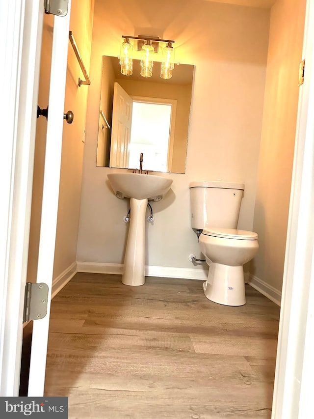 bathroom with hardwood / wood-style flooring and toilet