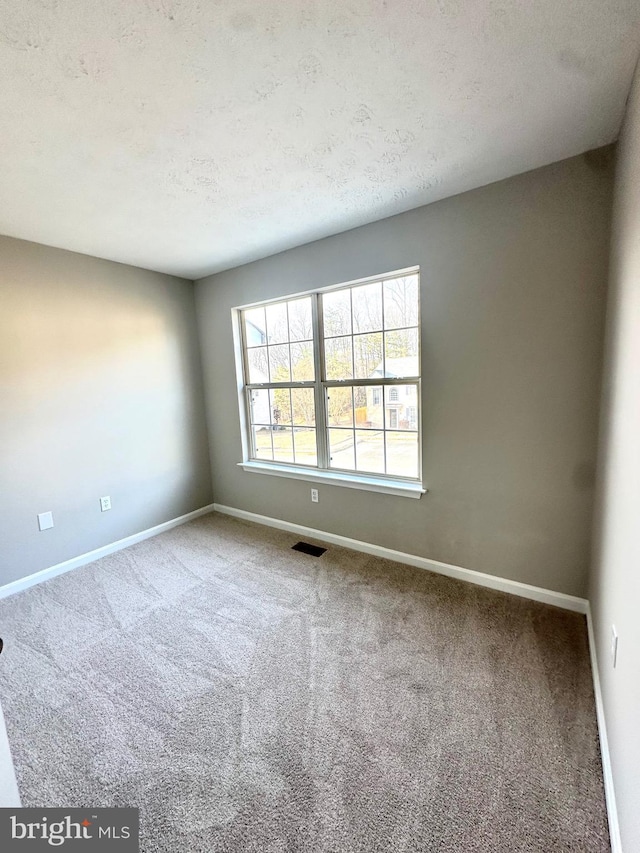 unfurnished room featuring carpet flooring and a textured ceiling