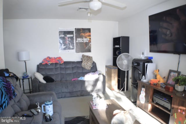 living room with ceiling fan