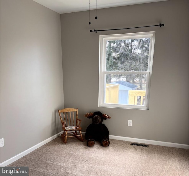 sitting room featuring plenty of natural light and carpet