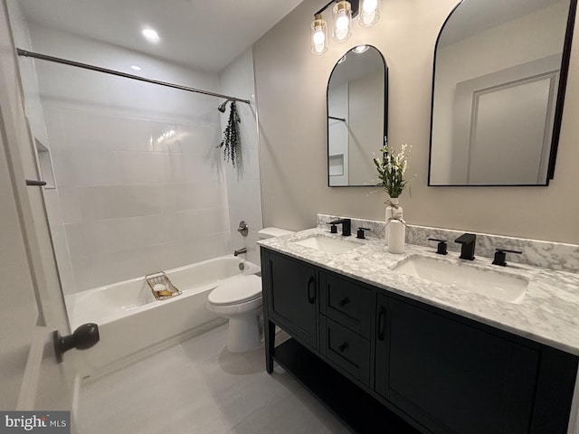 full bathroom featuring vanity, toilet, and shower / bathing tub combination