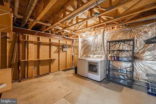 basement featuring washer and dryer