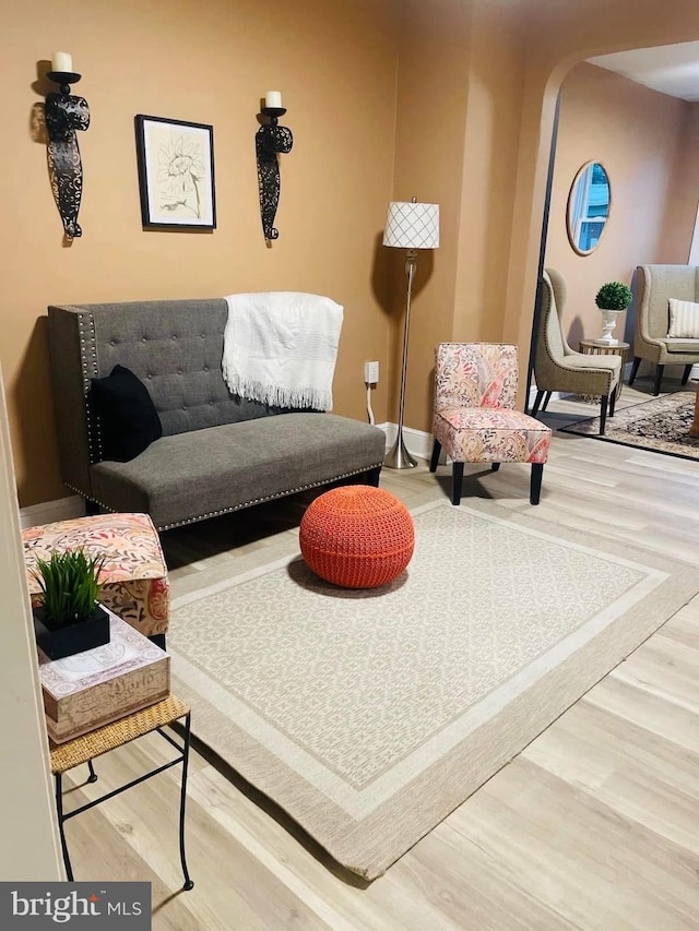 sitting room with hardwood / wood-style floors