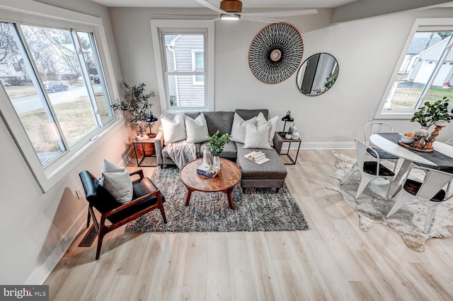 living room featuring light hardwood / wood-style flooring and a healthy amount of sunlight