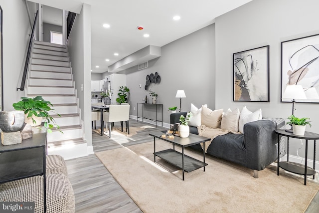 living room featuring light wood-type flooring